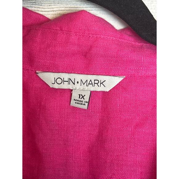 John Mark plus 1X pink embroidered boho blouse top button up shirt new linen - Picture 6 of 9